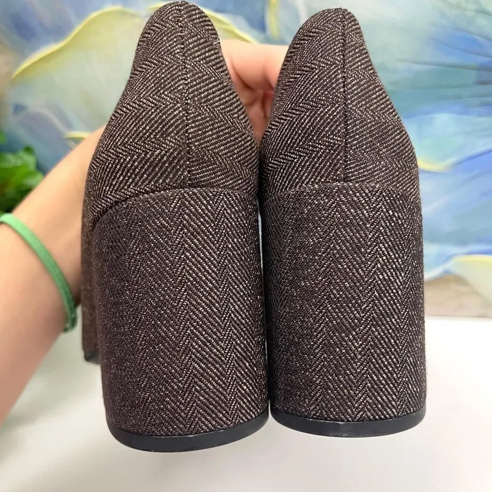 New Franco Sarto Theosha Dark Brown Square Toe Block Heel Pumps Size 7.5